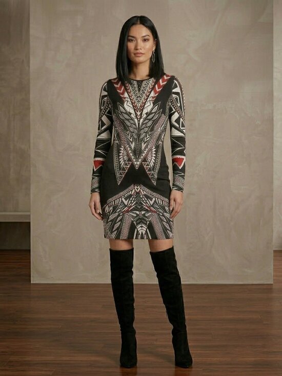 Bisou Bisou Dresses & Skirts - Bisou Bisou Size 4 Casual Dress black red white geometric print